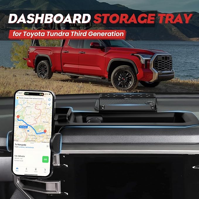 Mixsuper Liner Dash Tray Phone Mount for Toyota Tundra 2022-2025 2026 / Sequoia 2023-2025 2026, Center Console Table Storage Tray Dashboard Phone Holder Cradle for Toyota Tundra Accessories