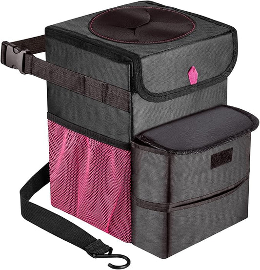 Car Trash Can Foldable Garbage Bin Leakproof 3 Gallons Black Pink
