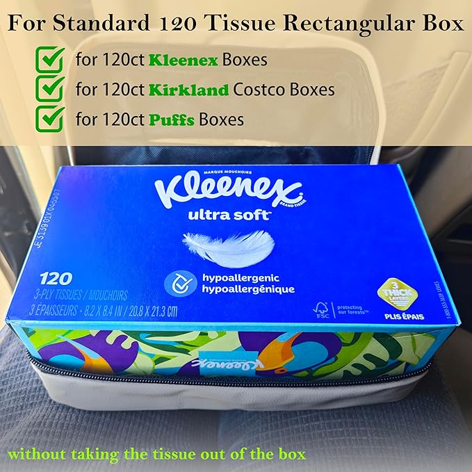 Car Tissue Holder for 120 Standard Tissue,Leather PU Tissues Box Cover for Car Backseat,Extra Large Rectangle Napkin Holder Soft Rectangular,Fits for Kleenex tissues,for Storage& Organization (Beige)