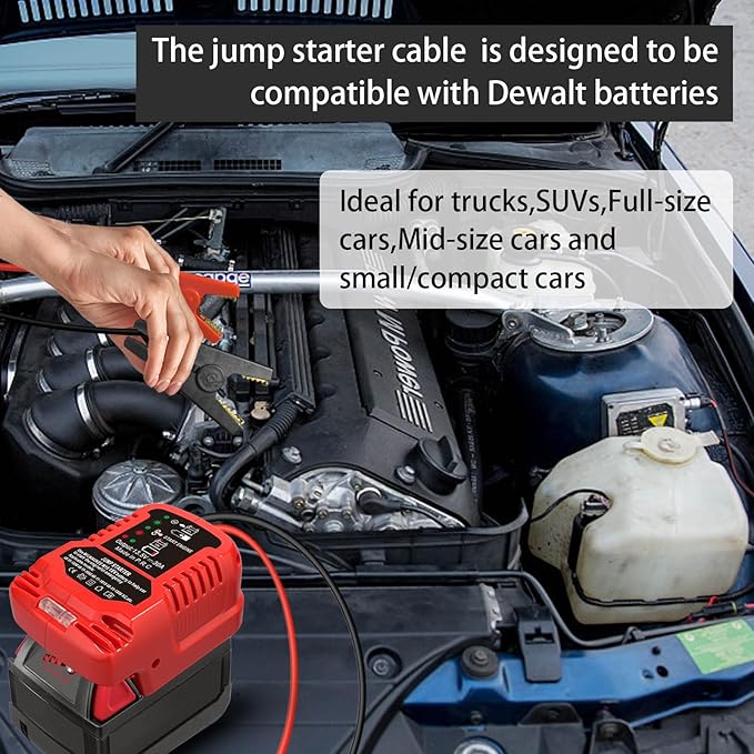 Car Jump Starter Adapter for Milwaukee M18 18V Battery,Portable Car Battery Jumper Starter with 12V Jumper Cable Clamps for 3.5L Vehicles (Not Included Battery)