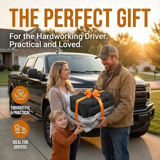 Car Front Seat Organizer, Truck Front Seat Organizer for Storage, Front & Passenger Organizer Bag with Multiple Pockets,Water-Resistant 600D Oxford Fabric,Adjustable Strap,Truck Driver Gifts for Men