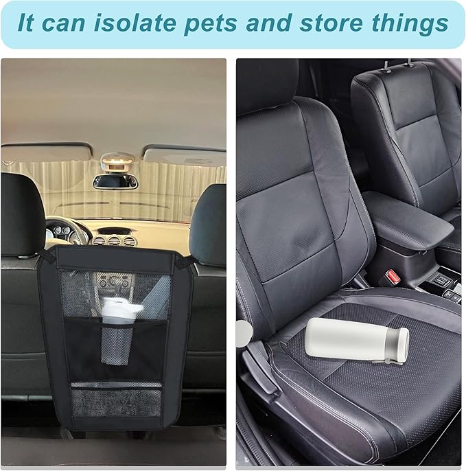 Dog Car Net Barrier, Secure Dog Car Barrier Behind Front Seat, Mesh Separator for Dogs, Dog Net for Car Back Seat Barrier for SUVs and Trucks, Black
