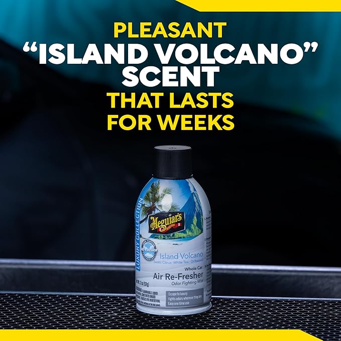 Meguiar's Car Air Refresher Odor Fighting Mist,Island Volcano, Long-Lasting Car Freshener Fights Strong & Unwanted Vehicle Smells Renewing Interiors with a Luxurious & Refreshing Scent, 2 oz Aerosol