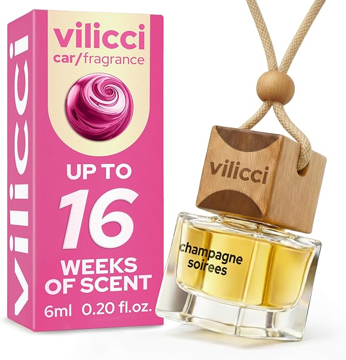 Vilicci Car Air Freshener | Luxurious Auto Perfume | Premium Hanging Air Freshener | Long Lasting Fragrance for Auto and Home | 1 Bottle of Car Scent (0.2 Fl Oz (Pack of 1), Champagne & Soirees)