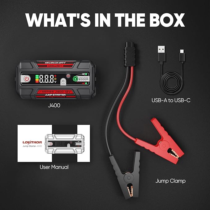 LOKITHOR J400 2000A Portable Jump Starter, 12V Lithium Battery Booster with ConnectMax Tech, Smart Digital Display, Car Jumper Box for Up to 8.0L Gas & 6.0L Diesel Engines