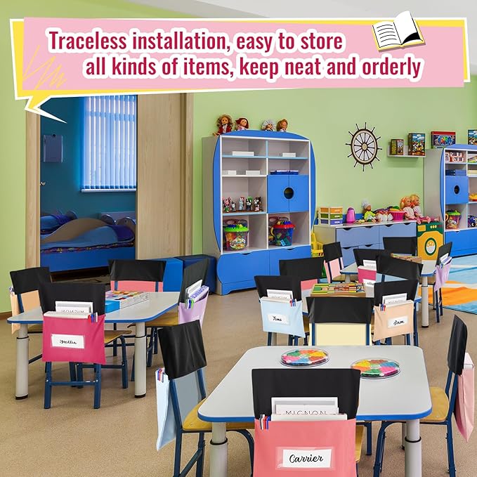 Chair Pockets for Classroom Chairback Pocket Chart 14 x 18 Inch Desk Organizer Pocket Chair Bag for Seat School Classroom(Classic,Pink,16 Pcs)