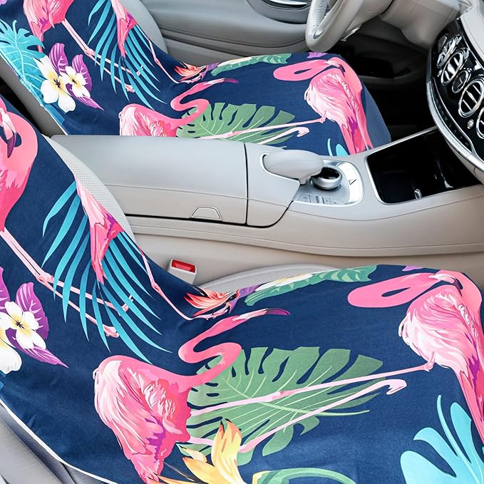 Hahafelt 2 Pack Car Seat Towel Covers with Storage Bag 63 x 32 Inch Athletic Running Towel Seat Sweat Washable Non Slip Cover Gift for Car Outdoor Sport Activities (Flamingos)
