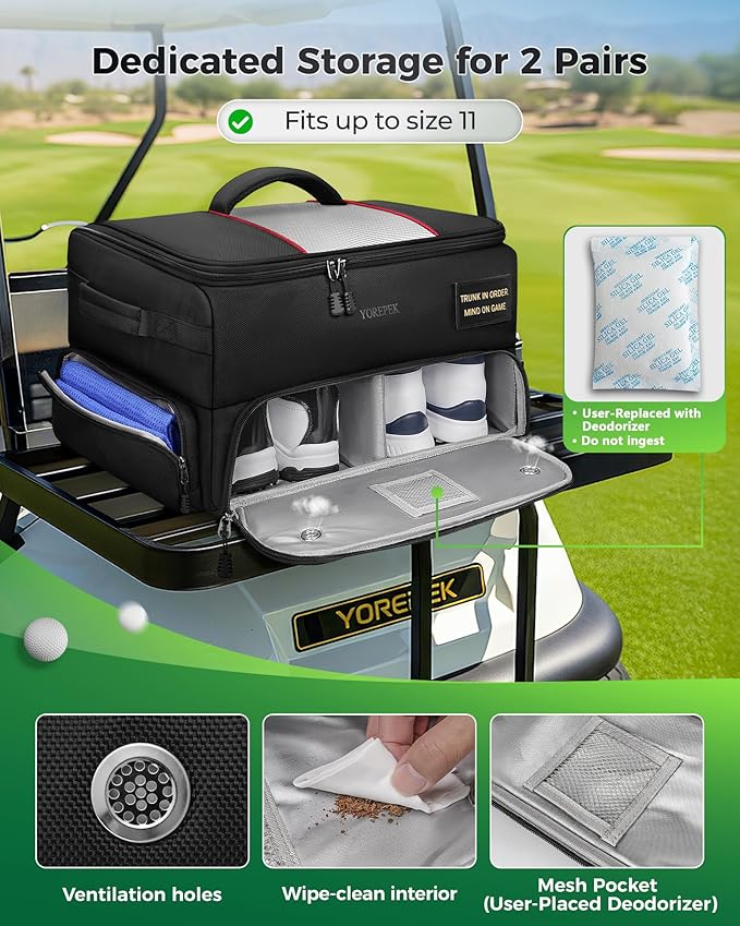 YOREPEK Upgraded Golf Trunk Organizer, Golf Gifts for Men, with Removable Insulated Pouch&Dust-Proof Protective Layer, Multi-Compartment fits 2 Pairs of Shoes, Golf Accessories