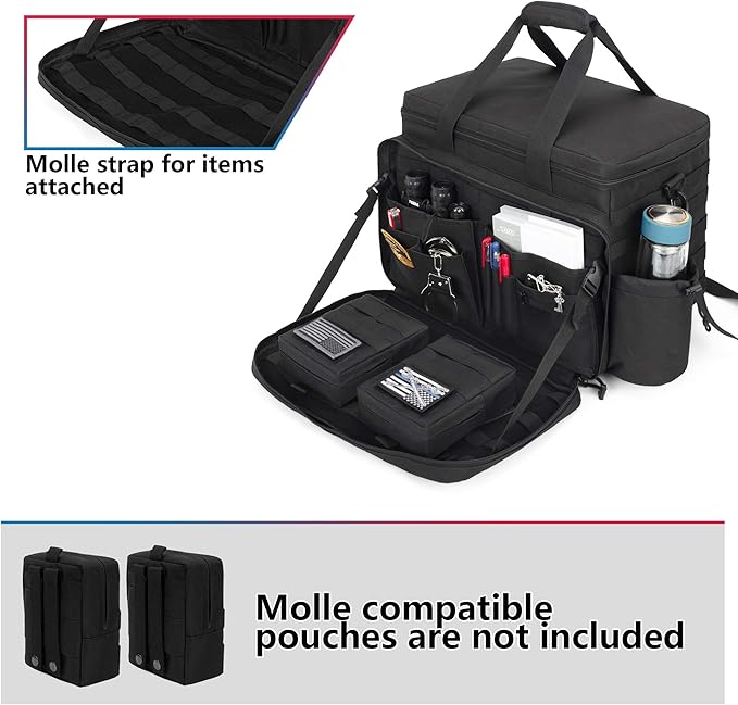 Trunab Patrol Bag Police Gear Car Front Seat Organizer for Law Enforcement Military Duty Bag with 15.6” Laptop Sleeve, Cups Holder, MOLLE Strips, Fits Vehicle Passenger Seat