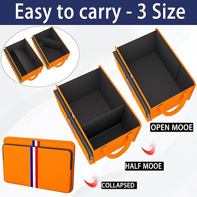 Homeve Trunk Organizer for Car, Waterproof Collapsible 3 Compartments Car Organizer, Foldable Storage for Car Accessories, Tools, Sundries for Women Men, Tote Bag (Orange, Standard)