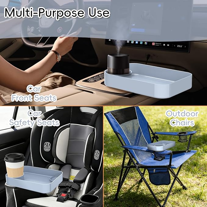 Kids Car Seat Tray, Travel Tray with Cup Holder for Toddler Baby, Kids Car Seat Food Snack Organizer for Road Trip, Stroller Snack Organizer Travel Must Haves Toddler Must Haves (Light Gray, 1 Pack)