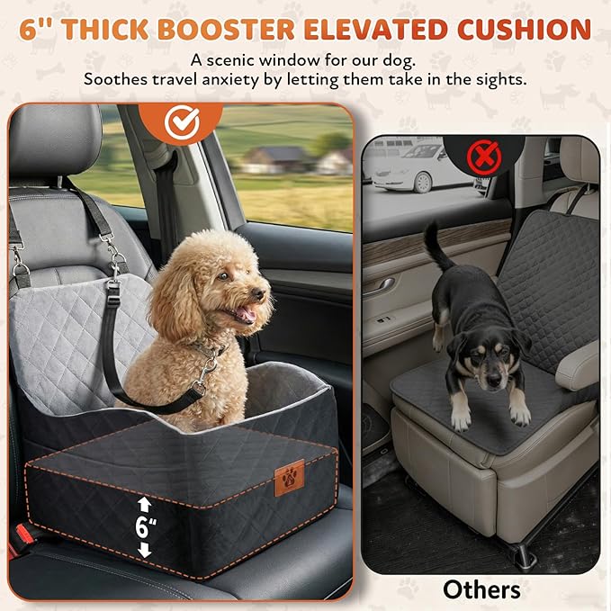 Dog Car Seat for Small Medium Dogs, Dog Booster Seat with Thick Comfort Foam for Pets Up to 35 lbs, Washable & Detachable Pet Cars Seat with Safety Tether, Storage Pockets, Universal Car Seatbelt Clip