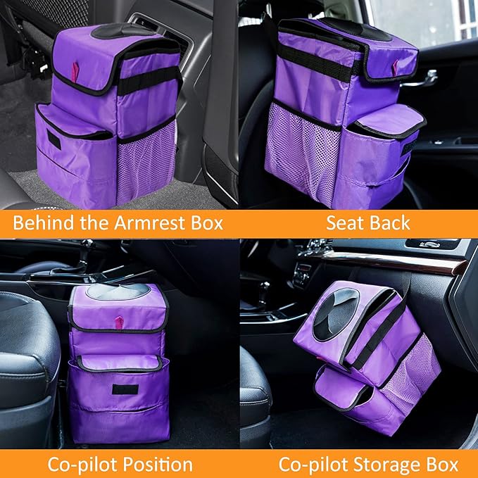 Car Trash Can Foldable Garbage Bin Leakproof 3 Gallons Purple