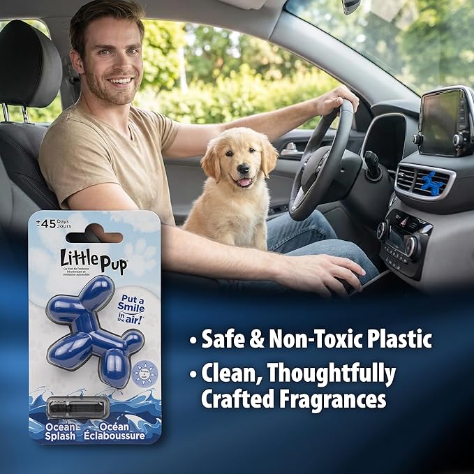 Little Pup 96603-6PK Ocean Splash Scent, Car Air Freshener, Clips to A/C Air Vent, Alcohol-Free Fragrance Oil, Non-Hazardous and Non-Toxic Plastic, Set of 6