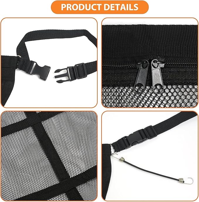 Dog Car Net Barrier,Universal Fit Sturdy Double-Layer Mesh 31.5"x23.6" Car Ceiling Cargo Net Pocket with Flexible Bungee Cords for Seat Movement Easy to Install