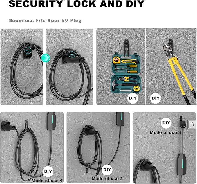 EV Charger Holder Wall Mount J1772 Charging Cable Organizer Heavy Duty & No Cable Cutting Electric Car Plug Nozzle Holster Dock