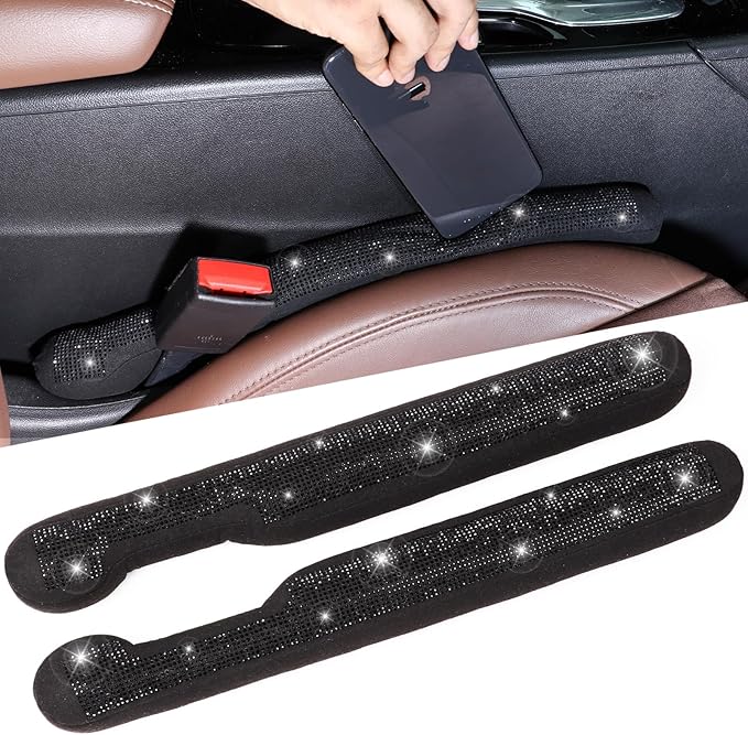 Briwill Bling Car Gap Filler - 2 Pack Crystal Rhinestone Diamond Black Bling Car Accessories for Women, Gap Blocker Universal fit for Trucks, SUVs, Girly Car Accessories Interior Aesthetic, (Black)