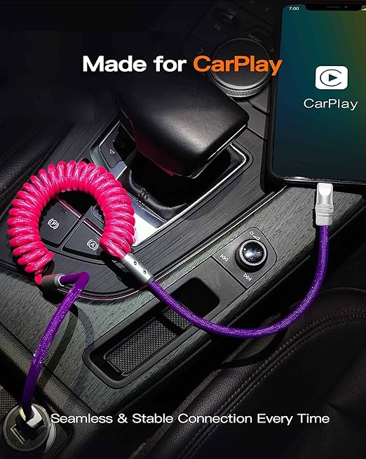 chubbycable Curly Chubby 240W Coiled USB C Cable Retractable Fast Charging Cable for Car Charger Cord Compatible with iPhone 17-15 Series, Pink+Black, Type-C to Type-C, 2.29FT-3.6FT