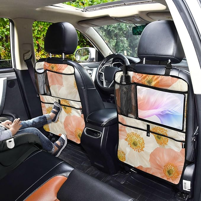 Pop Art Poppy 2 Pack Backseat Car Organizer with Storage Pockets Seat Back Organizers for Kids Kick Mats Backseat Protector Automotive