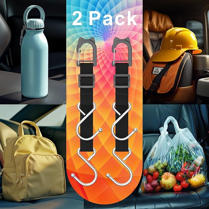 Purse Hook/Holder for Car, Car Seat Hooks for Headrest, Car Bag Hooks, Headrest Hooks for Car, 2 S-Shaped Heavy-Duty Metal Hooks, Safe and Anti Robbery, 2 Packs.