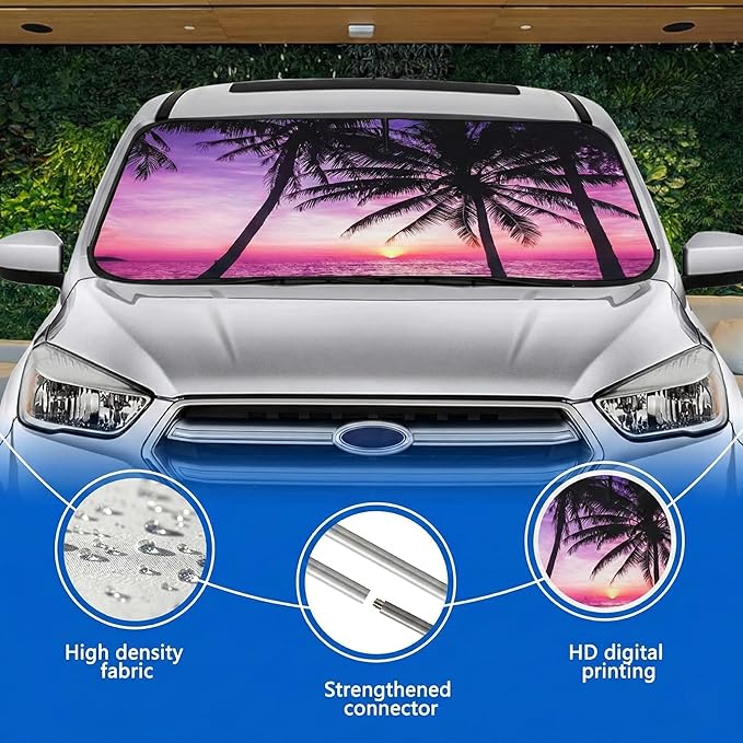 eygeufg Windshield Shade, Car Sun Shade for Front Windshield (Purple Sunset, Standard)