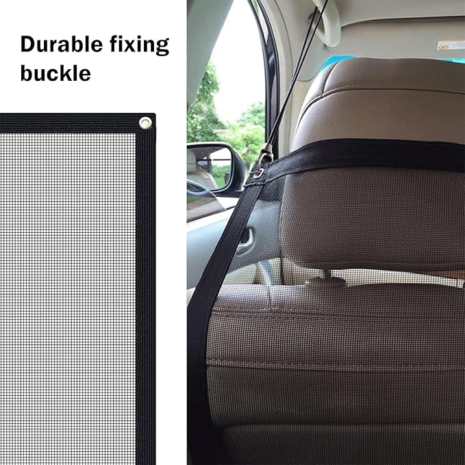Dog Car Net Barrier, Car Pet Barrier with Adjusting Rope, Pet Backseat Isolation Net, Multifunctional Cars Dog Guardrail,for Most Cars (Black)
