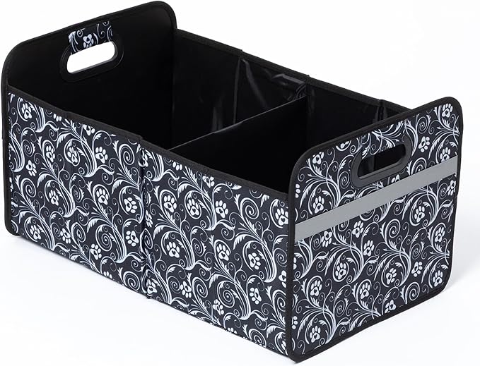 Paws Car Trunk Organizer Foldable Storage Bin with Handles Non Slip Base Pet Gear Travel Tote for SUV Truck (Flourish Paws)