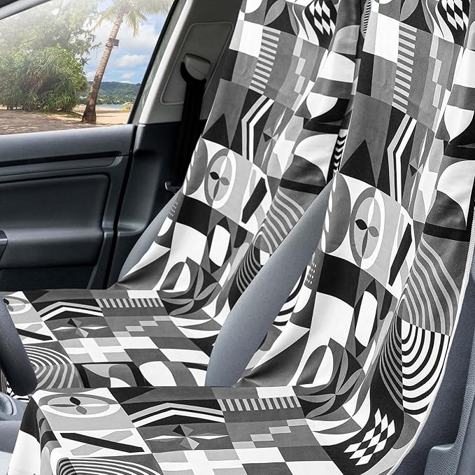Hahafelt 2 Pack Car Seat Towel Covers with Storage Bag 63 x 32 Inch Athletic Running Towel Seat Sweat Washable Non Slip Cover Gift for Car Outdoor Sport Activities (Black White Abstract)