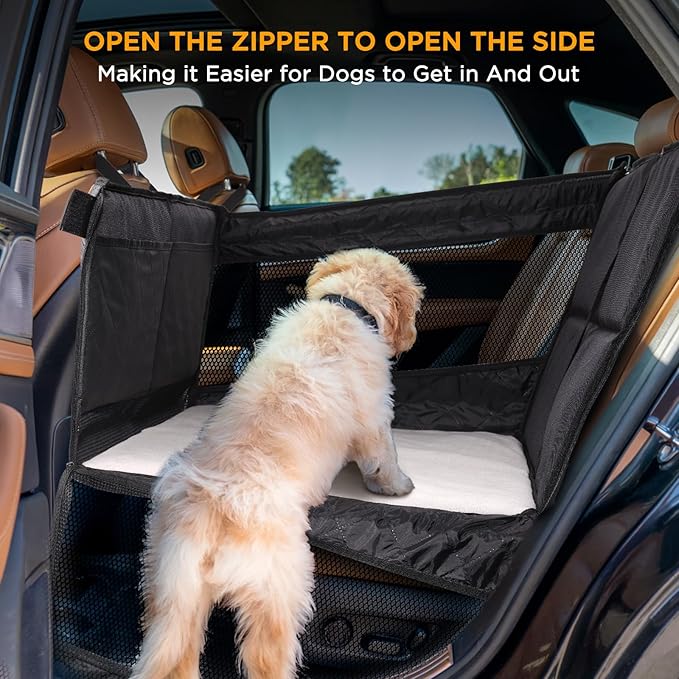 BONTHEE Back Seat Extender for Dogs,Hard Bottom Dog Car Seat Cover for Back Seat Holds 400lbs,Waterproof Anti-Scratch PU Leather Backseat Extender for Dogs,Dog Hammock for Car SUV Truck