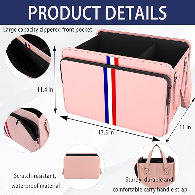 Homeve Trunk Organizer for Car, Waterproof Collapsible 3 Compartments Car Organizer, Foldable Storage for Car Accessories, Tools, Sundries for Women Men, Tote Bag (Pink, Standard)