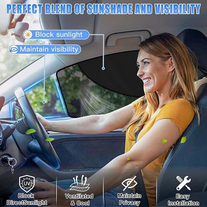 ZATOOTO Car Window Shades Front Window Sun Shade Half Blackout & Half See-Through Car Window Cover for Driver Side Privacy and Visible in One Magnetic Universal for Most Cars for Camp, Travel, Nap