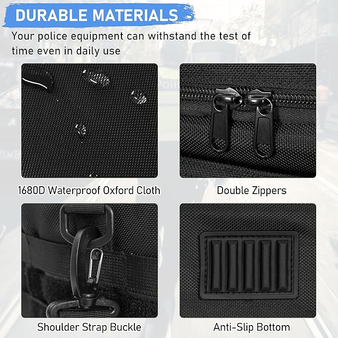 Patrol Bag Law Enforcement, Police Gear Bag Car Front Seat Organizer for Police with Laptop Layer and Cup Holders, MOLLE System, Fits Vehicle Passenger Seat Black