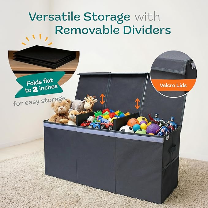 Extra Large Toy Storage Organizer with Lid - Sturdy, Collapsible Toy Chest Storage Box Design - Toys Bin with Dividers for Kids, Nursery, Bedroom, Playroom 37"x16"x14"
