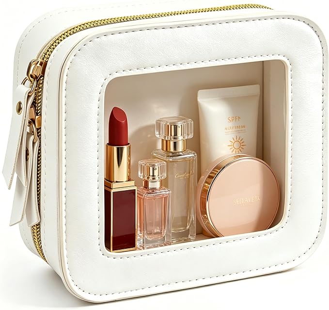 Small Clear Makup Bag, Clear Cosmetic Bags with Zipper Waterproof Small Travel Cosmetic Case Cute Make Up Pouch Mini Car Essentials for Women Travel Car Organizer