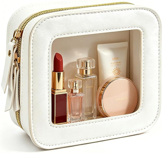 Small Clear Makup Bag, Clear Cosmetic Bags with Zipper Waterproof Small Travel Cosmetic Case Cute Make Up Pouch Mini Car Essentials for Women Travel Car Organizer