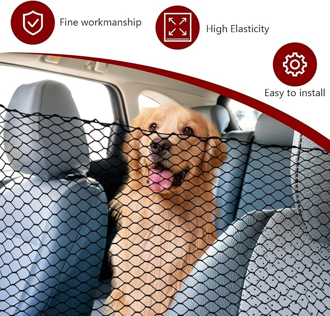 vvag Universal Adjustable Dog Car Barrier for SUVs Trucks,Easy-Install Mesh Pet Divider & Backseat Safety Net for Travel