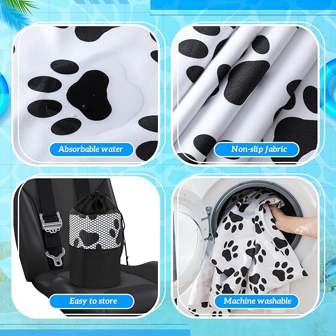 Hahafelt 2 Pack Car Seat Towel Covers with Storage Bag 63 x 32 Inch Athletic Running Towel Seat Sweat Washable Non Slip Cover Gift for Car Outdoor Sport Activities (Dog Footprints)