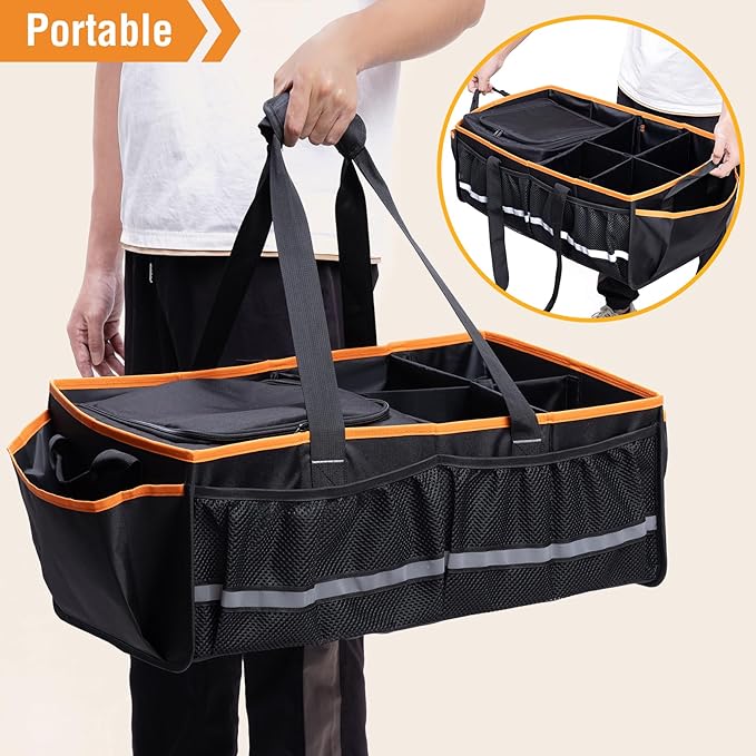 Car Front Trunk Organizer with Cooler Bag Compatible with Tesla Model Y Model 3 2020-2026, Foldable Grocery Frunk Storage Bag Collapsible for Car SUV with Multi Compartment，Black