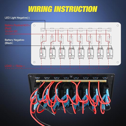 Nilight 8 Gang Rocker Switch Panel Waterproof Pre-Wired Marine with Resettable Circuit Breaker LED Backlight 5A 10A 15A Breakers 12V 24V ON Off 3 PIN Toggle Switches for Car Truck Boat RV