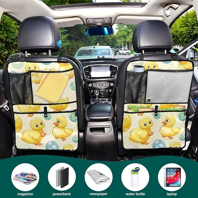Light Yellow Duck Easter Egg 2 Pack Backseat Car Organizer with Storage Pockets Seat Back Organizers for Kids Kick Mats Backseat Protector Automotive
