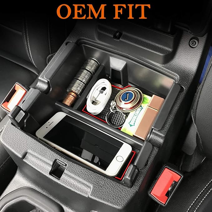 Compatible with Center Console Organizer Tray Jeep Wrangler JL/JLU 2018-2021 2022 2023 2024 2025 and Jeep Gladiator JT Truck 2020-2023 2024 2025 Insert Armrest Accessories (Not for JK/JKU)(Red Trim)