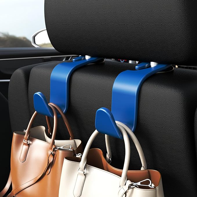 Amooca Car Seat Headrest Hook 4 Pack Hanger Universal Vehicle Car Storage Organizer for Handbag Purse Coat S Type Blue