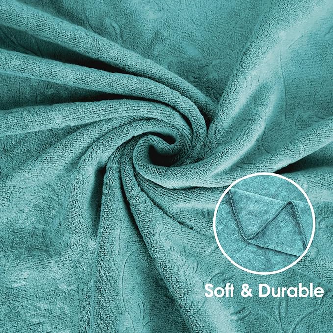 JML Microfiber Bath Towels, Bath Towel 6 Pack(30" x 60"), Oversized, Soft, Super Absortbent and Fast Drying, Multipurpose Use for Sports, Fitness, Yoga, Green-Floral Embossed