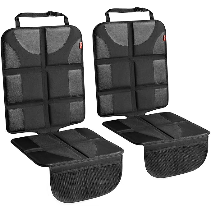 Helteko Car Seat Protector - 2 Pack Car Seat Cover for Child Carseat with Thickest Padding, 600D Oxford, Waterproof & Durable Fabric, Non-Slip Back, 2 Mesh Storage Pockets, Black