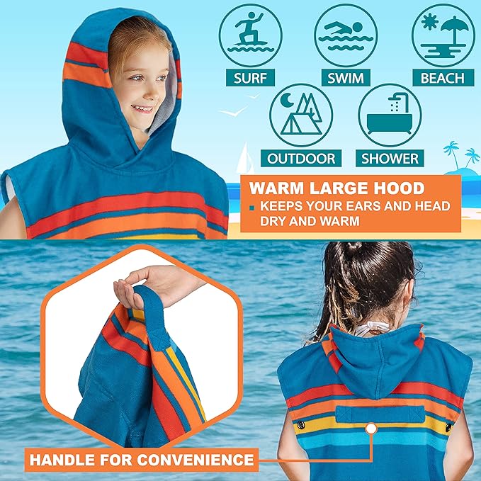 SUN CUBE Kids Changing Robe Surf Poncho, Kids Beach Towels for Teens, Microfiber Hooded Wearable Swim Towel Boys Girls Teenagers