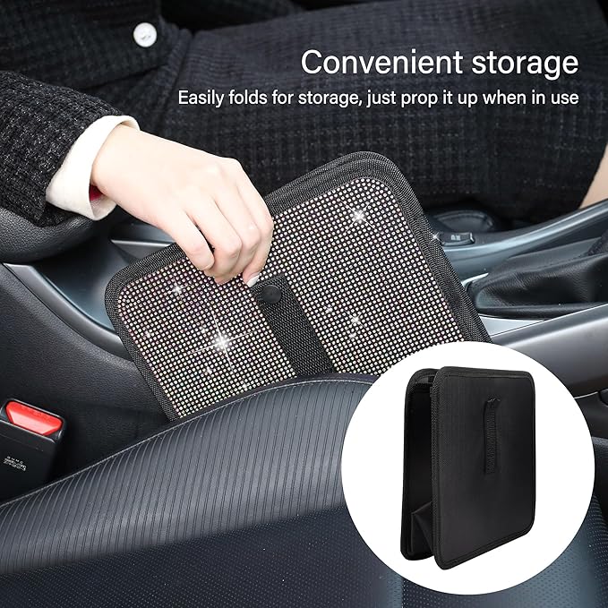 Foldable Trash Cans with Rhinestone, Bling Car Bin for Seat Organizer & Decorations, Universal Bling Accessories for Most SUVs, Trucks (Red)