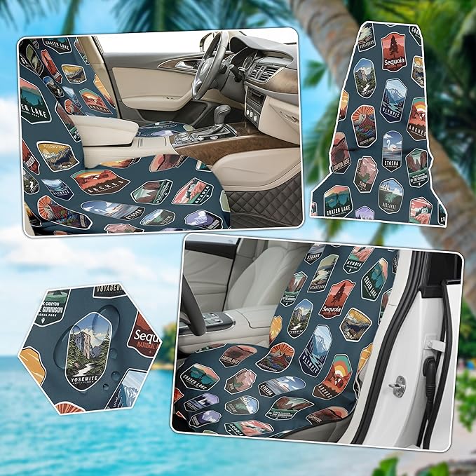 Car Seat Towel Cover After Gym, Car Seat Cover Towel – Sweatproof, Washable, Non-Slip Cover for Cars, SUVs (2 Pack, National Parks)
