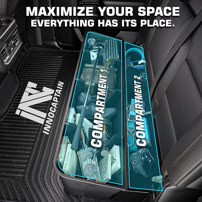 Black Rear Underseat Storage Custom Fit 2019-2026 Chevrolet Silverado and GMC Sierra 1500 2500 3500 HD Double Cab & Crew Cab Heavy Duty Rear Under Back Seat Box Organizer, Anti Slip