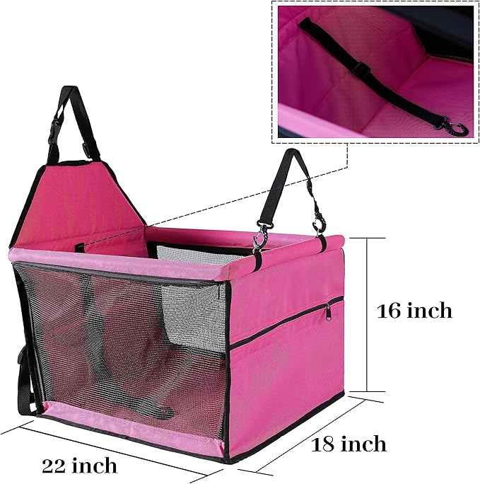 Dog Car Seat for Medium Sized Dog, Booster Car Seat with Clip-On Safety Leash, Fits Both Front and Rear Seats, Pet Seat for Medium Pets Under 50 Lbs, Pink L