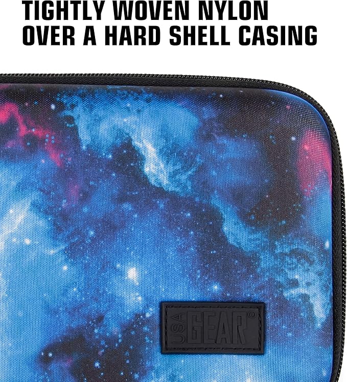 USA Gear Hard Shell Electronics Organizer 7.5 Inch Travel Case - Cable Organizer with Scratch Resistant Interior, Compatible with Garmin GPS, Portable Hard Drive, Phone Charger & More - Galaxy